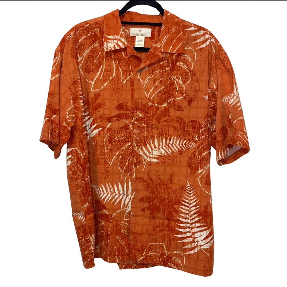 Paradise Shores Men's Collared Button Down Shirt L with Bamboo Buttons Sz L